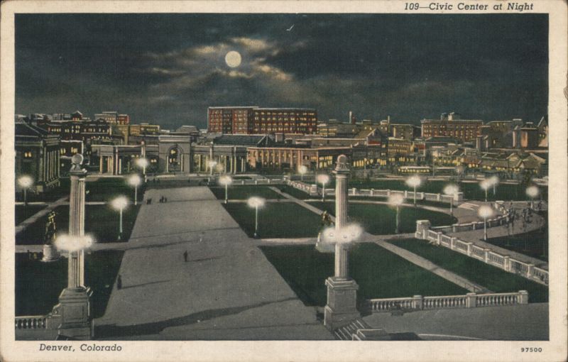 Civic Center at Night with Moon Denver Colorado