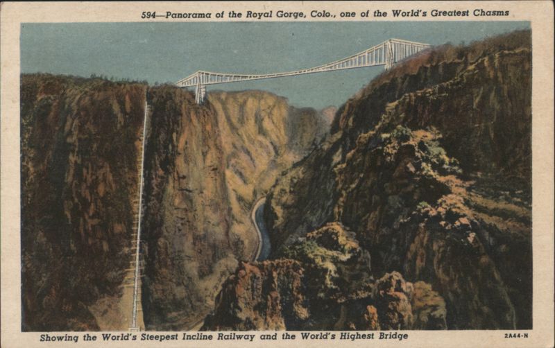 Royal Gorge, Colo. Incline Railway & Highest Bridge Panorama Colorado