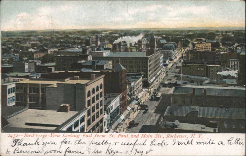 Bird's-eye View Looking East St. Paul & Main Sts. Rochester New York