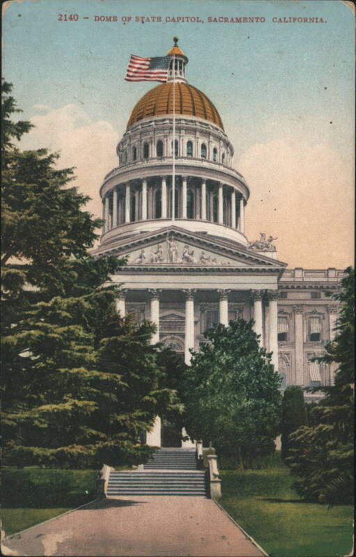 Dome of State Capitol with US Flag Sacramento California