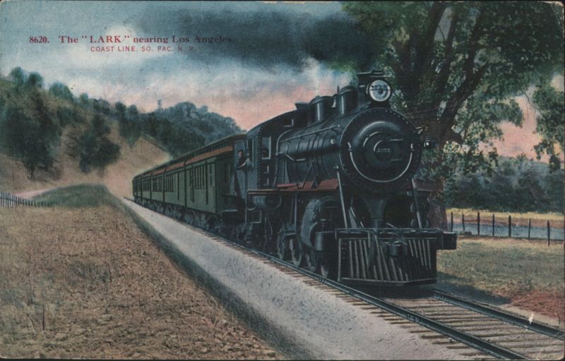 The 'LARK' train nearing Los Angeles, Southern Pacific R.R. California