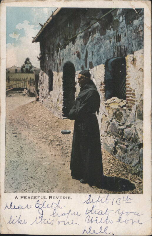 A Peaceful Reverie with Monk by Stone Mission Building California