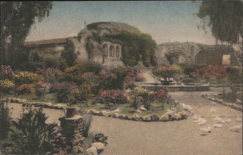 Campanario & Father Serra Statue, Old Mission Garden San Juan Capistrano California