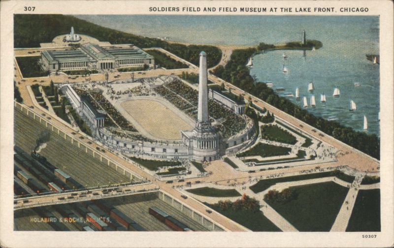 Soldiers Field and Field Museum at Lake Front, Chicago Illinois