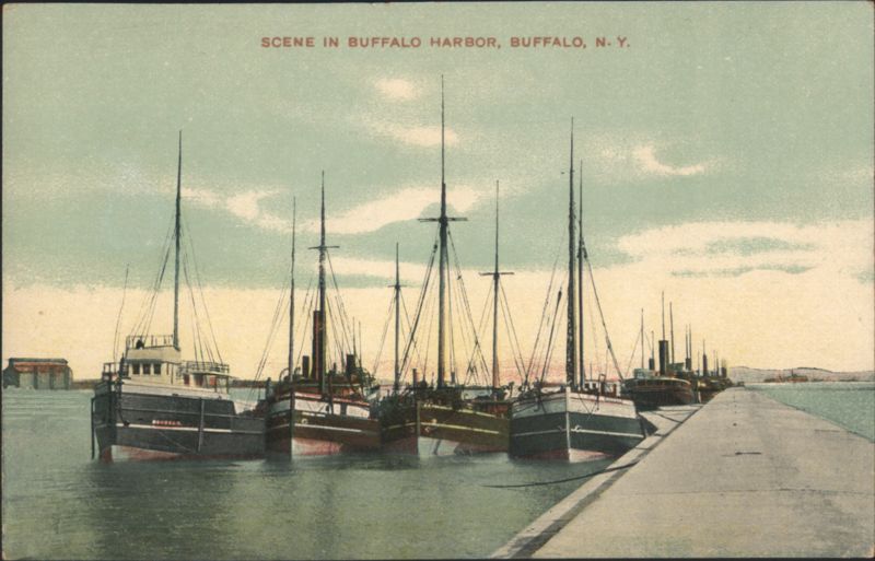 Buffalo Harbor Scene, Ships Docked New York
