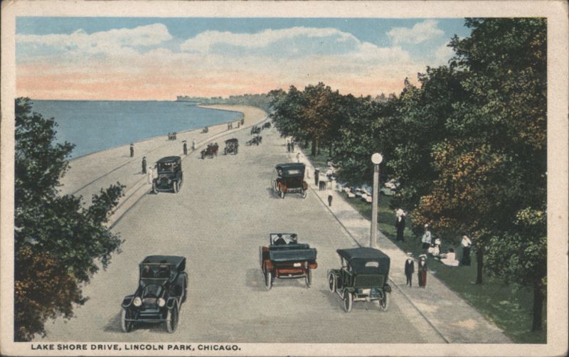 Lake Shore Drive, Lincoln Park, Chicago, Early Autos Illinois