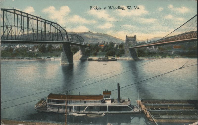 Bridges at Wheeling, W. Va. with Steamboat West Virginia