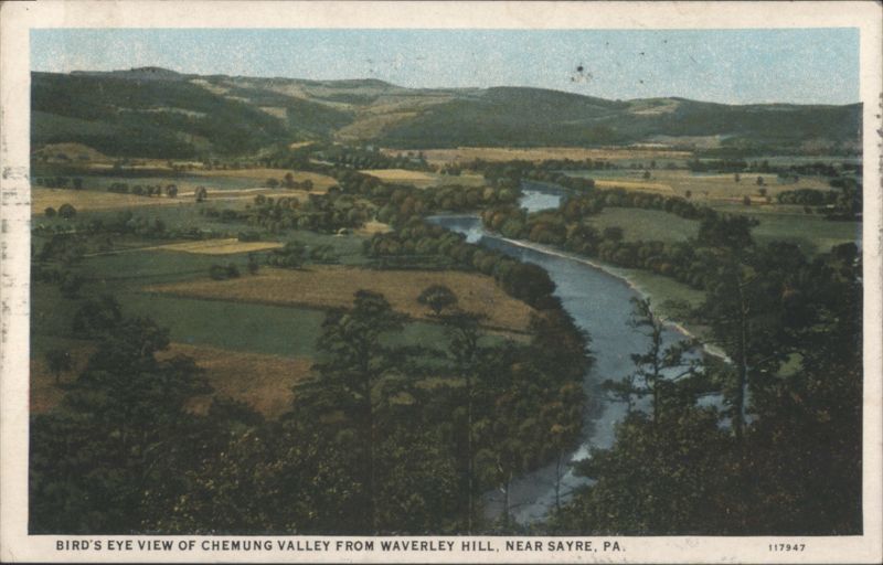 Bird's Eye View of Chemung Valley from Waverley Hill Sayre Pennsylvania
