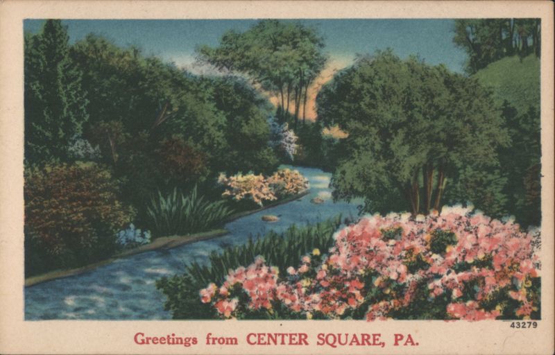 Center Square, PA - Park Stream & Flowering Bushes Pennsylvania