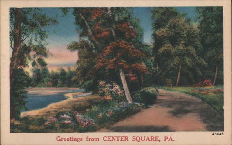 Park with Lake and Path, Autumn Foliage Center Square Pennsylvania