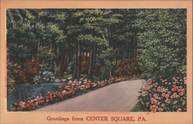 Greetings from Center Square, PA - Path through Woods with Flowers Pennsylvania