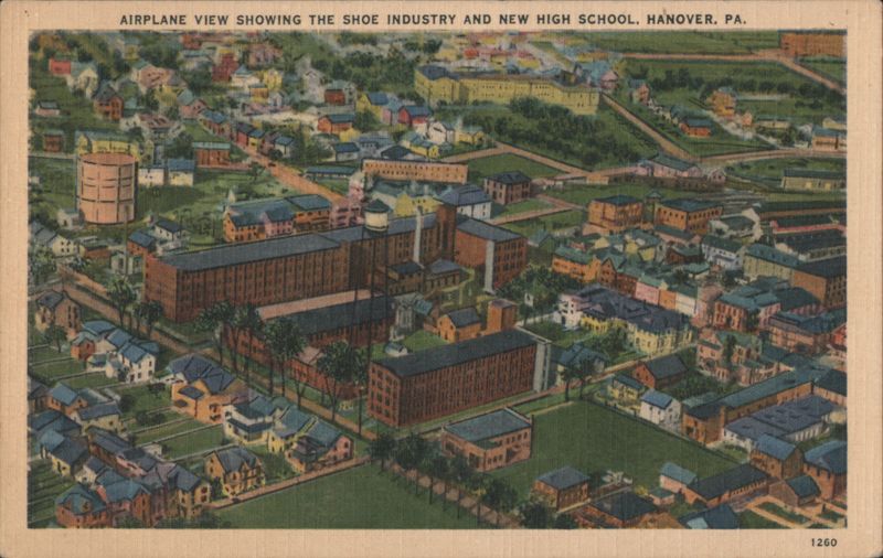 Airplane View Shoe Industry & New High School, Hanover Pennsylvania