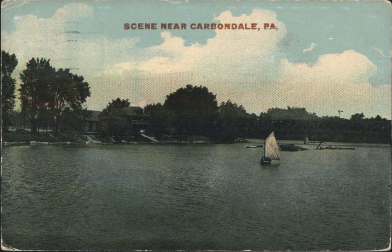 Scene Near Carbondale, PA. Sailboat on Water Pennsylvania