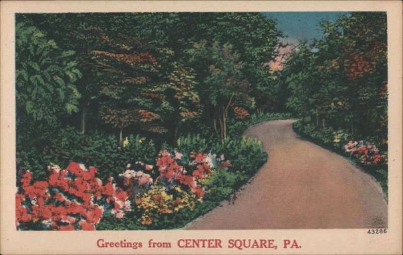 Park Path with Colorful Flowers, Center Square, PA Pennsylvania