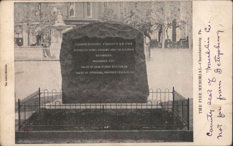 Chambersburg Fire Memorial, Rebel Cavalry Burning Pennsylvania