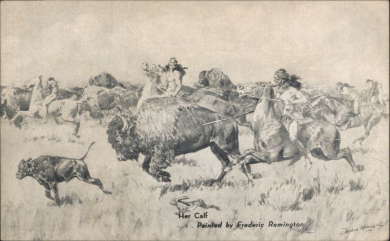 Frederic Remington's 'Her Calf' - Native American Buffalo Hunt