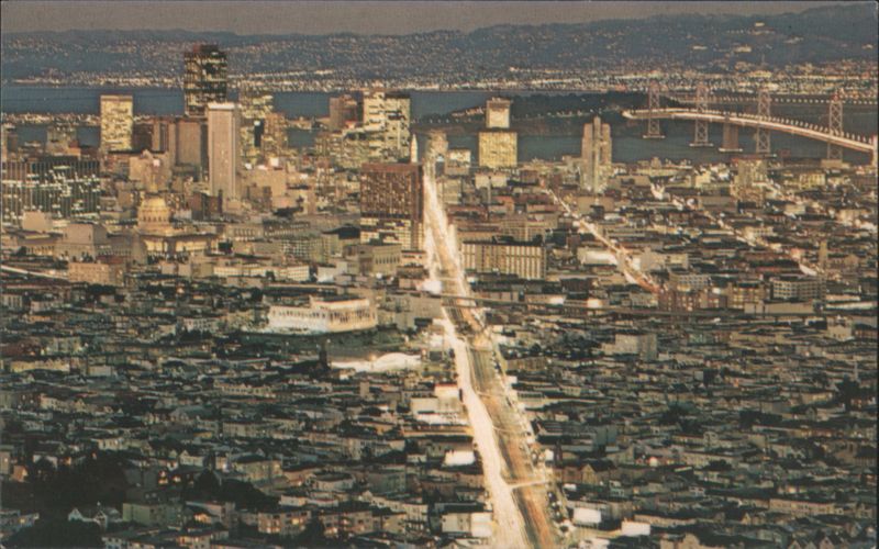 San Francisco at Night from Twin Peaks, Bay Bridge California