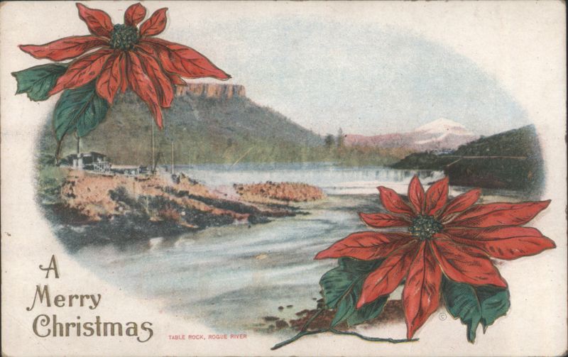 Merry Christmas, Table Rock, Rogue River with Poinsettias Oregon