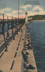Fishing on the Pier, Grand Haven, Michigan Postcard