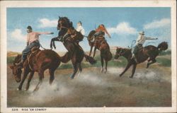 Cowboys Riding Bucking Horses, Ride 'Em Cowboy Postcard