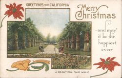 Merry Christmas Palm Walk, California Postcard
