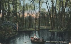 Berlin Tiergarten, Neuer See, Rowboat and Bridge Postcard