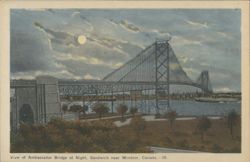 Ambassador Bridge at Night, Sandwich near Windsor Postcard