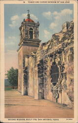 Mission San José Tower & Carved Window, San Antonio Postcard