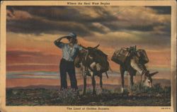 Man with Burros at Sunset, Where the Real West Begins Postcard