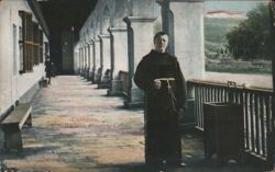 Corridors, Santa Barbara Mission, CA with Monk Postcard