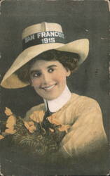 Woman in San Francisco 1915 Exposition Hat, Poppies Postcard