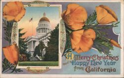 California State Capitol, Poppies, Merry Christmas & Happy New Year Postcard