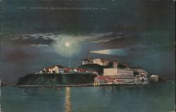 Alcatraz Island Night View, Lighthouse Beam, Full Moon Postcard