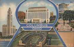 Columbus, Ohio Landmarks: A.I.U. Citadel, Capitol, Stadium Postcard