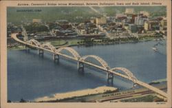 Airview, Centennial Bridge across Mississippi River Postcard