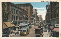 Granby Street, Norfolk, VA - Trolleys & Businesses Postcard