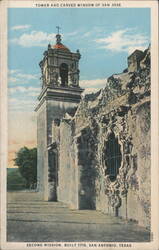 Mission San Jose Tower & Carved Window, San Antonio Postcard