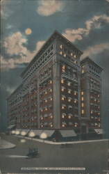 Baltimore Hotel by Night, Moonlit, Kansas City Postcard
