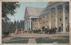 Departing Stages at Lake Hotel, Yellowstone Park Postcard