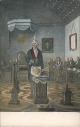 George Washington at Altar, Alexandria Masonic Lodge Postcard