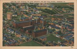 Airplane View Shoe Industry and New High School, Hanover, PA Postcard