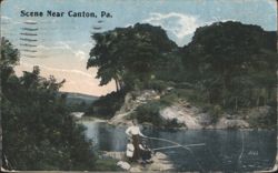 Scene Near Canton, PA - Men Fishing in River Postcard