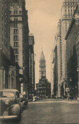 South Broad Street Looking North Toward City Hall Postcard