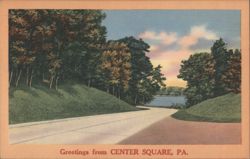 Scenic View with Road and Lake, Center Square, PA. Postcard