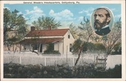 General Meade's Headquarters, Gettysburg, PA, with portrait Postcard