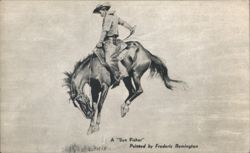 Frederic Remington's 'A Sun Fisher' Cowboy on Bucking Horse Postcard