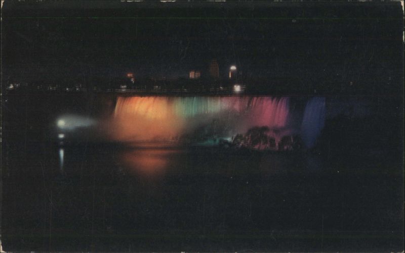 American Falls, Illuminated - Colorful Night View Niagara Falls ON Canada
