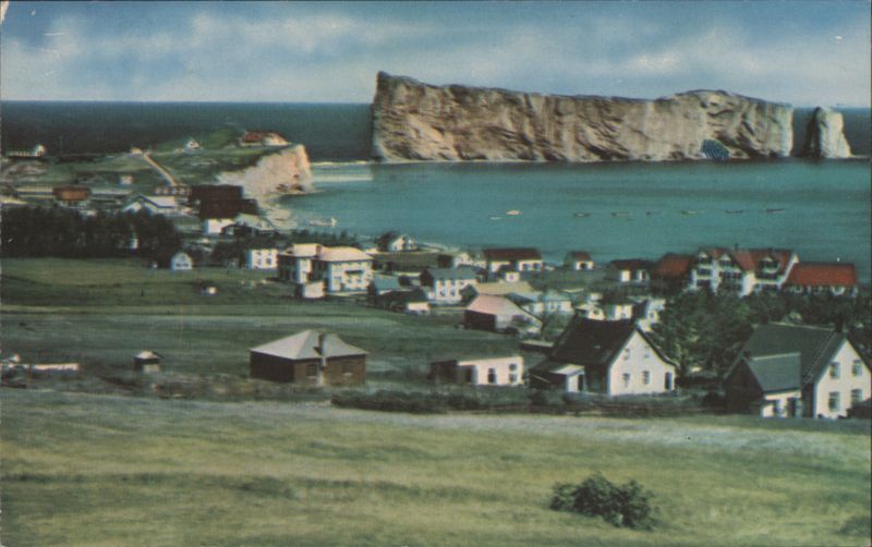Percé Rock and Village from S. W. - Percé, QC Canada