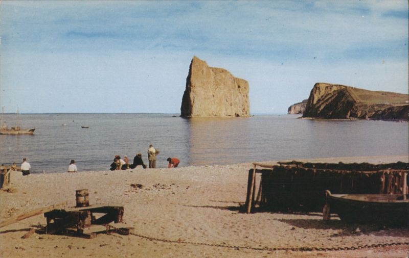 Percé Rock, Agate Hunters, Fishermen's Nets Drying QC Canada