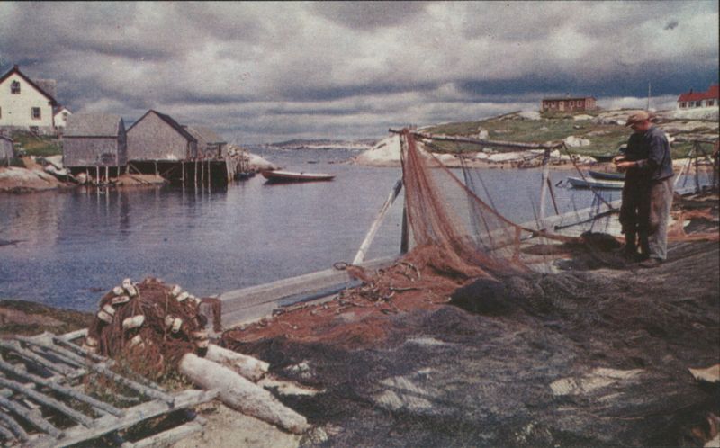 Fishermen Mending Nets, Peggy's Cove, Nova Scotia NS Canada